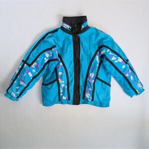 SALE VINTAGE 90s Coastal Images TEAL Nylon Windbreaker Track Jacket M Streetwear